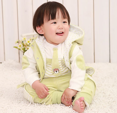 棉果果天鹅绒宝宝衣三件套