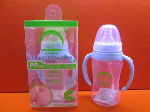 苗哺专家5安标口双耳带自动吸管pp奶瓶150ml