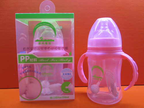 苗哺专家7安宽口双耳带自动吸管pp奶瓶210ml