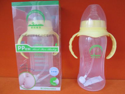 苗哺专家宽口双耳带自动吸管pp奶瓶330ml