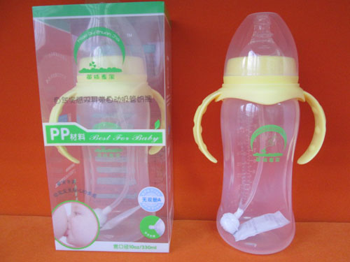 苗哺专家宽口双耳自动吸管pp奶瓶330ml