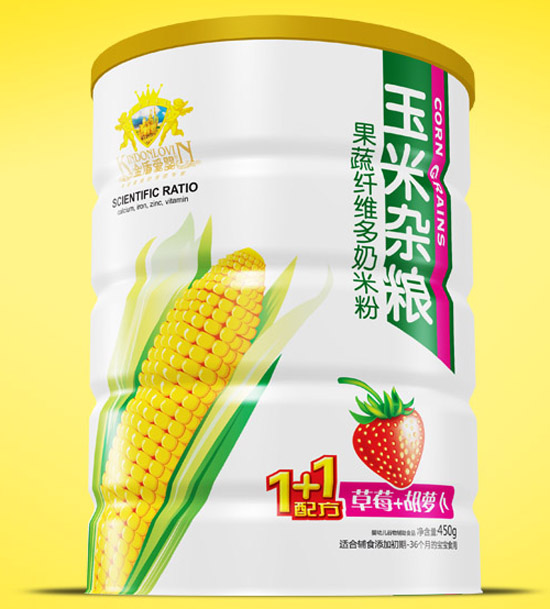 金盾爱婴草莓胡萝卜玉米杂粮奶米粉铁听