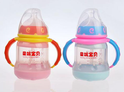 童妮宝贝带手柄晶钻玻璃奶瓶