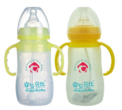 安心贝比双柄宽口弧形硅胶奶瓶240ml