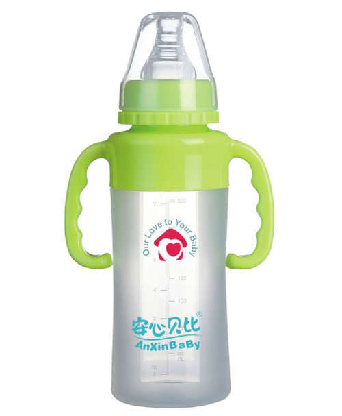 安心贝比双柄标口直身硅胶奶瓶200ml