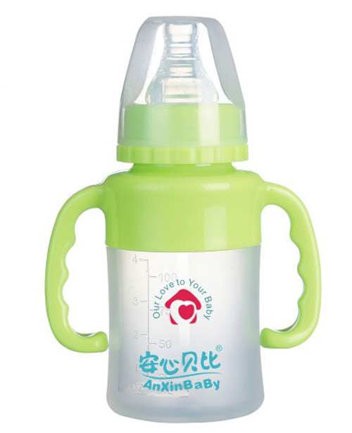 安心贝比双柄标口直身硅胶奶瓶100ml