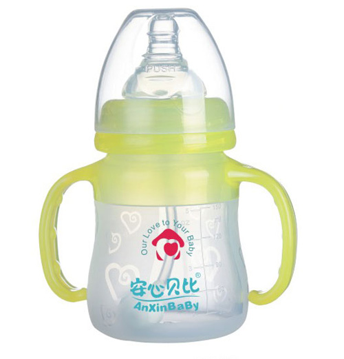 安心贝比双柄标口弧形硅胶奶瓶150ml