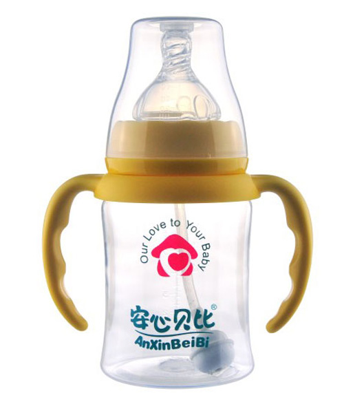 安心贝比双柄标口自动吸管弧形奶瓶210ml