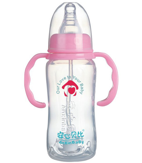 安心贝比双柄标口自动吸管弧形奶瓶180ml