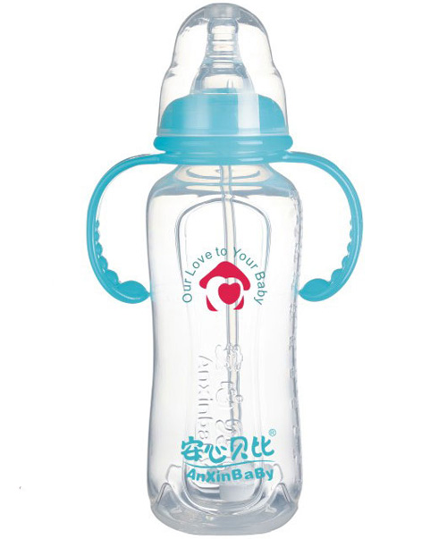安心贝比双柄标口自动吸管弧形奶瓶330ml