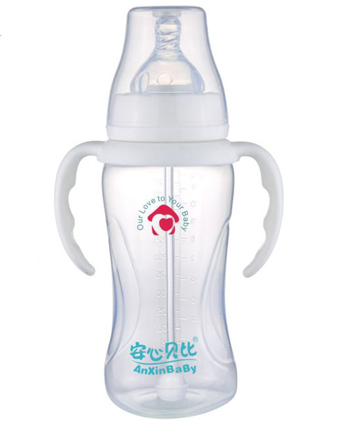 安心贝比双柄标口自动吸管葫芦弧形奶瓶350ml