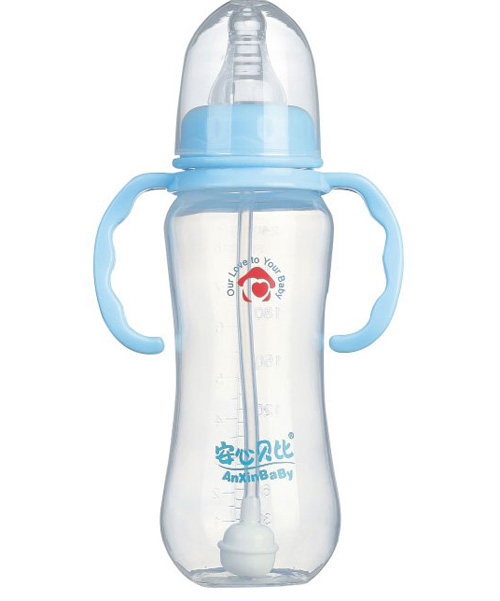 安心贝比双柄标口自动吸管葫芦PP奶瓶240ml
