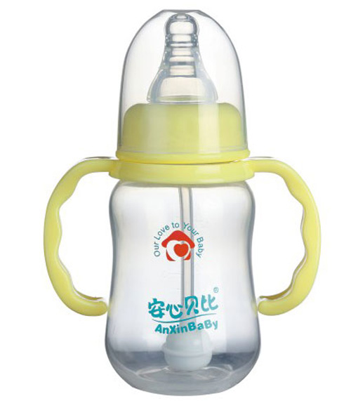 安心贝比双柄标口自动吸管葫芦PP奶瓶150ml