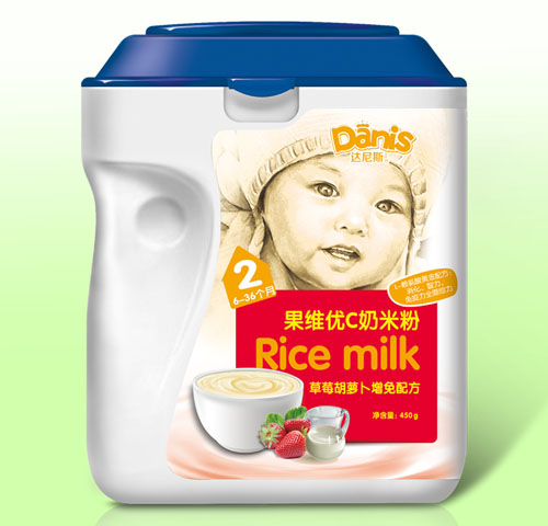 达尼斯草莓胡萝增免果维优C奶米粉2段