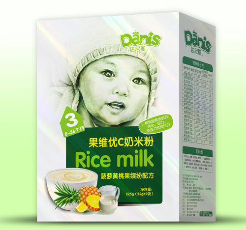 达尼斯菠萝黄桃果维优C奶米粉盒装3段