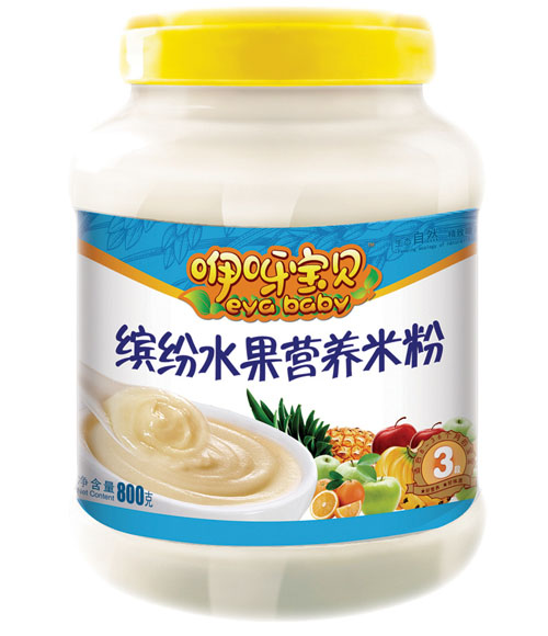 咿呀宝贝缤纷水果营养米粉（桶装蓝色）3段