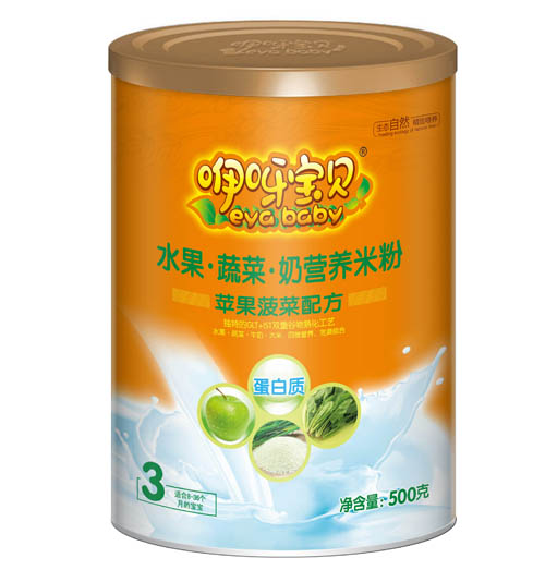 咿呀宝贝苹果菠菜水果蔬菜奶营养米粉3段