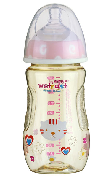 惟特思粉红宽口PPSU奶瓶双色无把手(280ml)