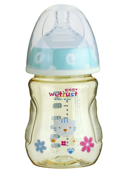 惟特思粉蓝宽口PPSU奶瓶双色无把手(180ml)