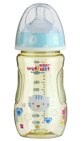 惟特思粉蓝宽口PPSU奶瓶双色无把手(280ml)