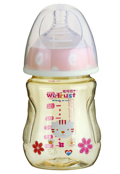 惟特思粉红宽口PPSU奶瓶双色无把手(180ml)
