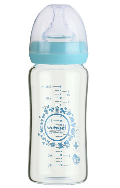惟特思蓝色晶钻玻璃印花奶瓶240ml(无把手)