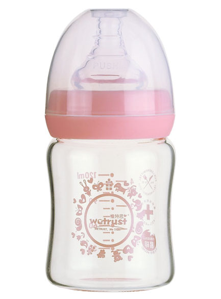 惟特思粉红晶钻玻璃印花奶瓶120ml(无把手)