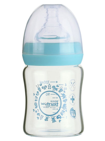 惟特思蓝色晶钻玻璃印花奶瓶120ml(无把手)