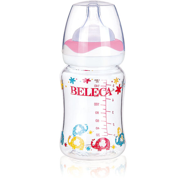 贝乐嘉卡通双层晶钻玻璃奶瓶160ml