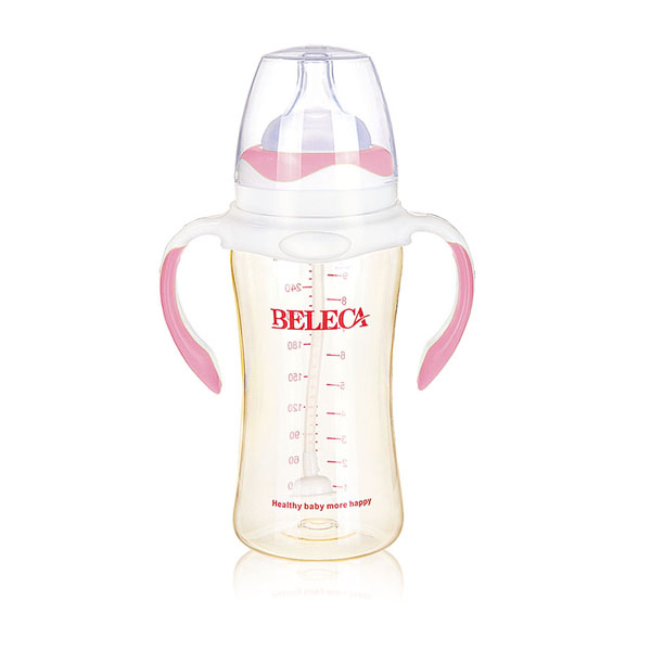 贝乐嘉粉色双柄婴儿硅胶奶瓶270ml