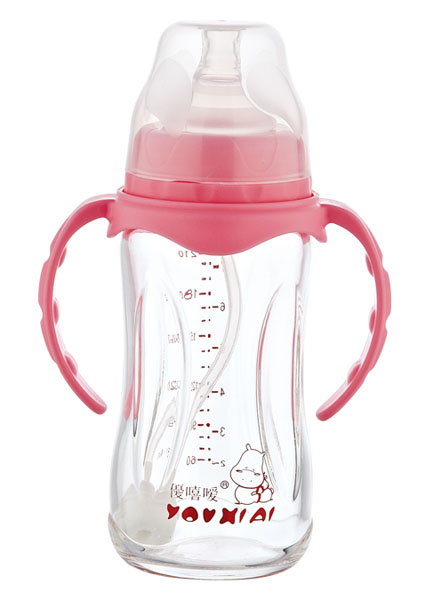 優嘻嗳全抗体玻璃自动奶瓶红色240ml