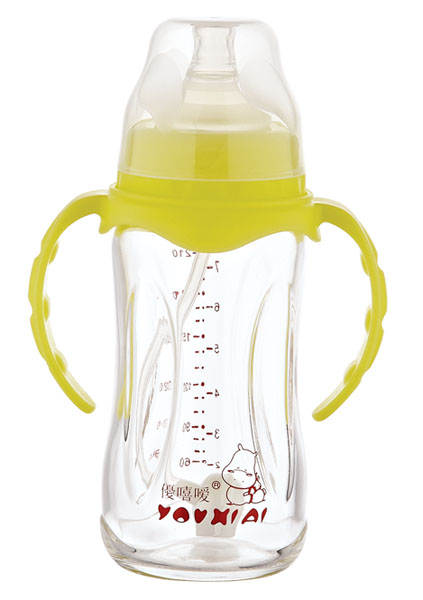 優嘻嗳全抗体玻璃自动奶瓶黄色240ml
