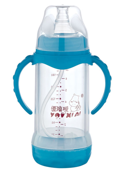 優嘻嗳双柄全自动防爆玻璃奶瓶210ml蓝色
