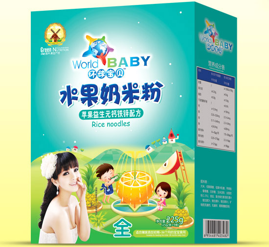 环球宝贝苹果益生元钙铁锌水果奶米粉盒装