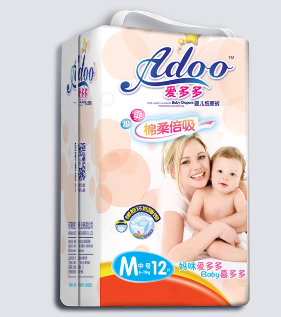 爱多多棉柔倍吸婴儿纸尿裤M码12片