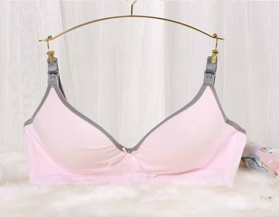 元曼纯棉舒柔517光杯无托哺乳内衣（粉灰撞色日夜