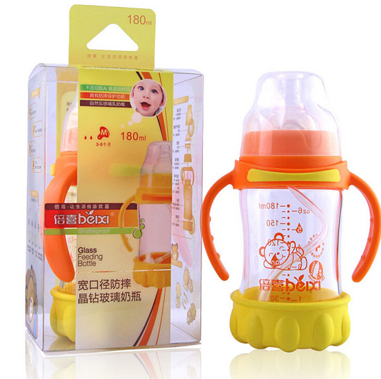 倍喜宽口弧形防摔玻璃奶瓶180ML