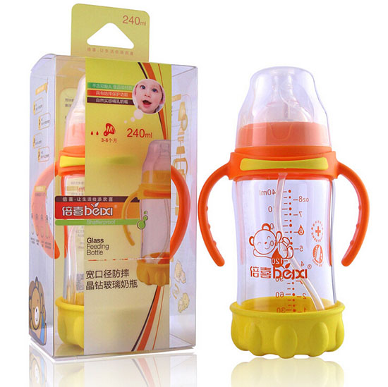 倍喜宽口弧形防摔玻璃奶瓶240ML