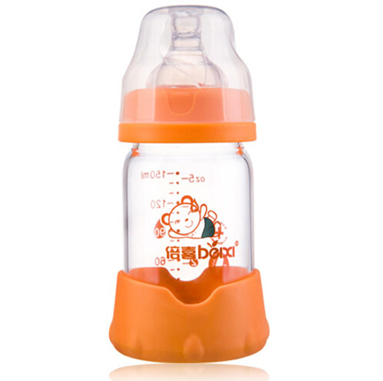 倍喜宽口直身玻璃奶瓶150ML（橙色）