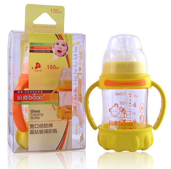 倍喜宽口弧形防摔玻璃奶瓶150ML
