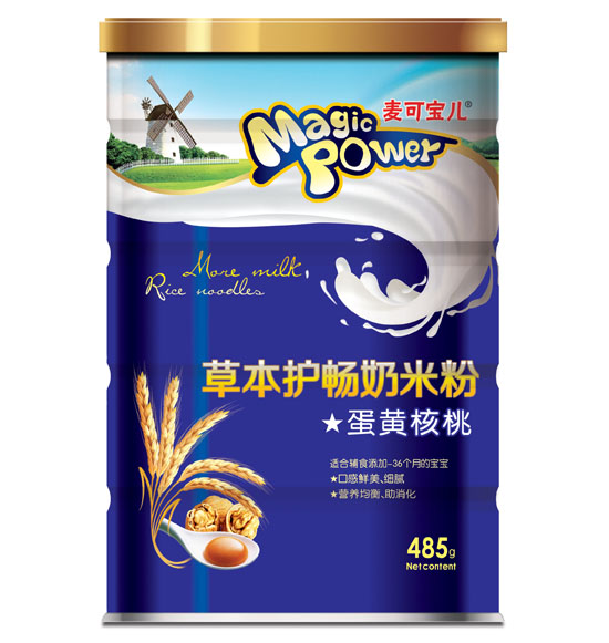麦可宝儿蛋黄核桃草本护畅奶米粉铁罐装