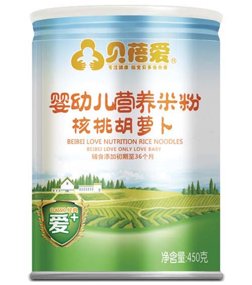 贝蓓爱婴幼儿核桃胡萝卜米粉听装