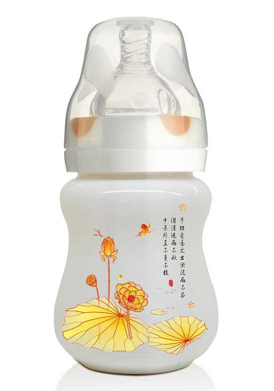  贝婴奇180ml陶瓷奶瓶橘黄
