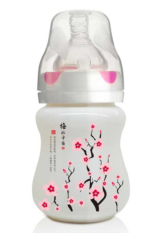  贝婴奇180ml陶瓷奶瓶粉红