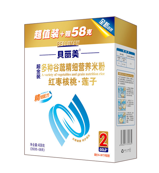 贝丽美红枣核桃莲子精细营养米粉408克盒装