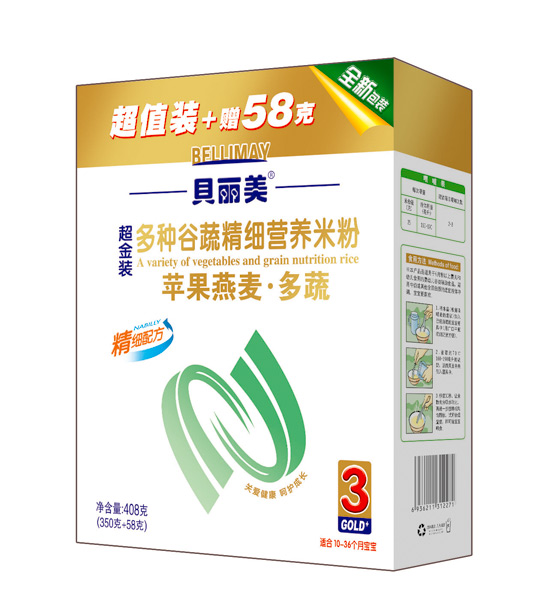 贝丽美苹果燕麦多蔬精细营养米粉408克盒装