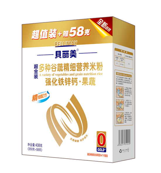 贝丽美强化铁锌钙果蔬精细营养米粉408克盒装