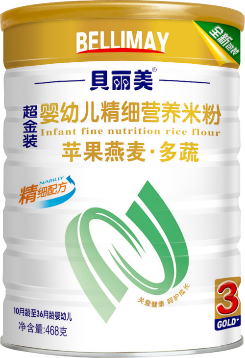 贝丽美苹果燕麦多蔬精细营养米粉408克听装装