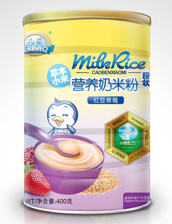儿葆红豆草莓草本小米营养奶米粉