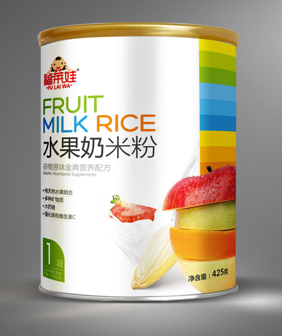 福莱娃谷物原味水果奶米粉听装